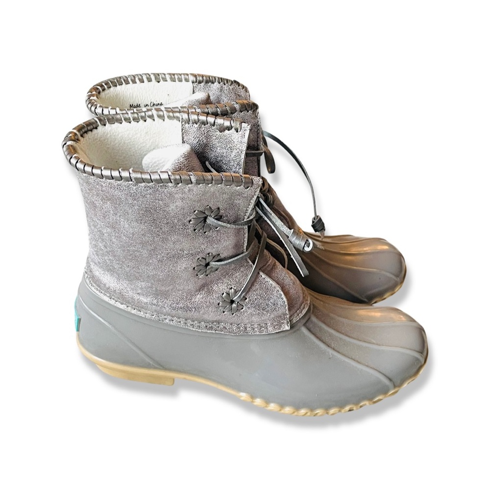 Jack Rogers Chloe Metallic Women's Silver Gray Duck Bean Rain Boots